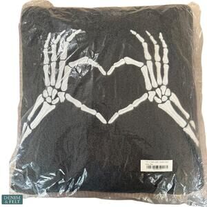 Styled Collection x Sarah Knuth Skeleton Heart Hand Pillow Black White Plush NEW
